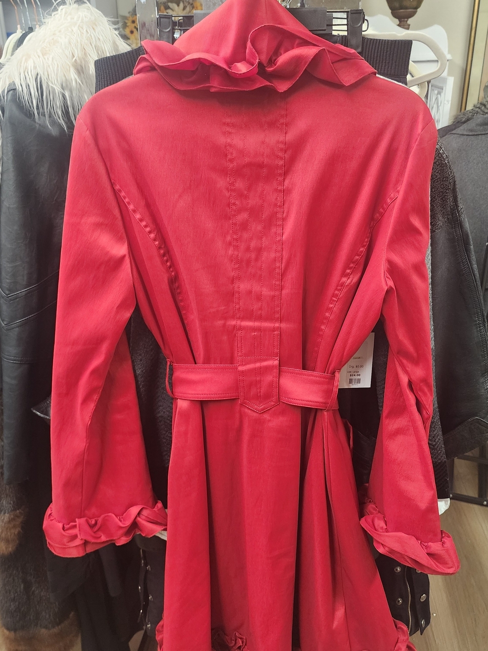 Samuel Dong Red Ruffle Satin Robe - Picture 5 of 5